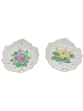 Hand Painted Floral Trinket Dishes With 24K Gold Trim Nasco Japan Set Of 2